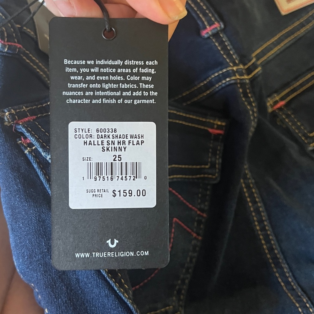True Religion Women’s Skinny, high rise Flap-pocket PINK stitching! NWT - Picture 10 of 14
